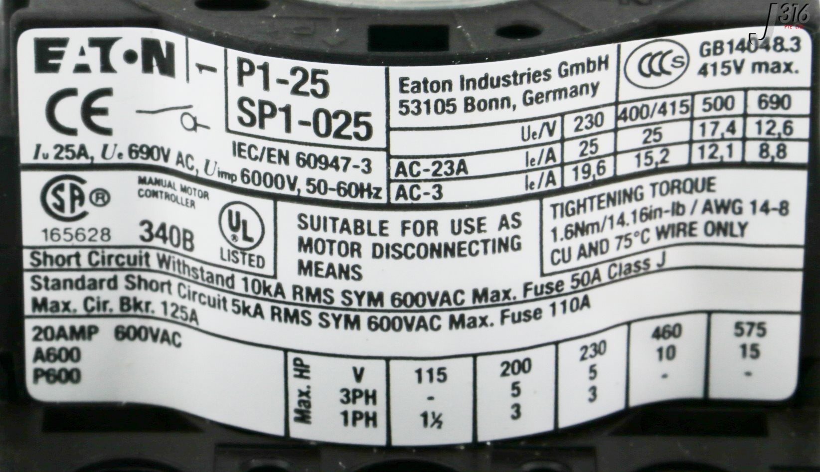 31512 EATON MAIN SWITCH (NEW) P1-25/EA/SVB | eBay